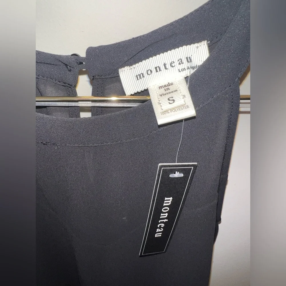 Monteau Black Tiered Chiffon Halter Tank Top Small NWT Sheer Back - Picture 6 of 6